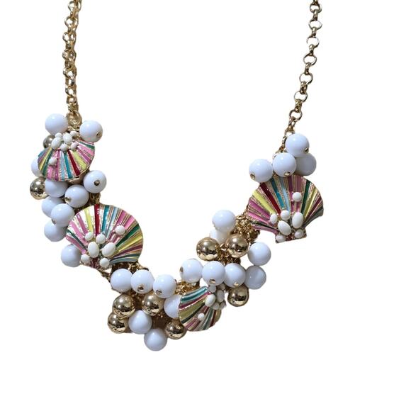 TALBOT'S Multicolor SEASHELL Charm and‎ Beaded Gold Tone Statement Necklace - Picture 3 of 13